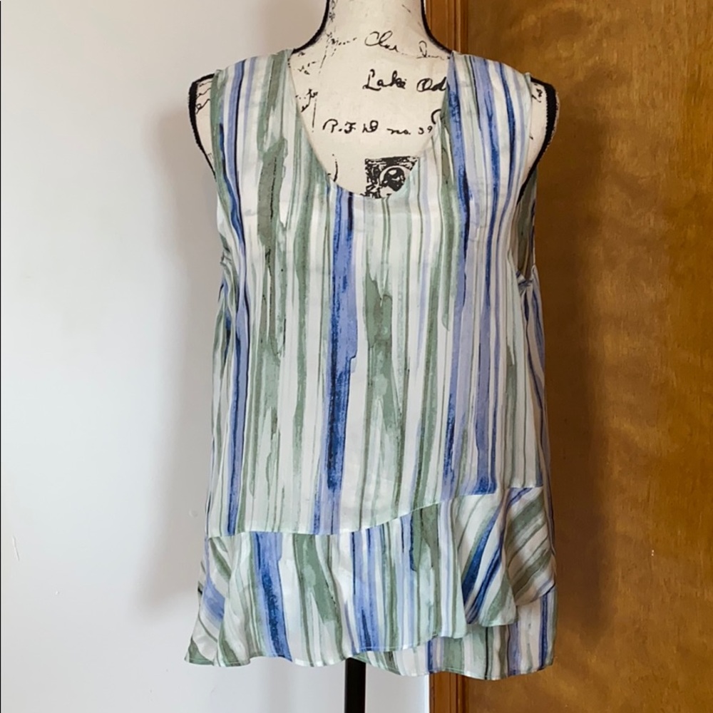 Nic + Zoe Tank Blouse in Blue green off white